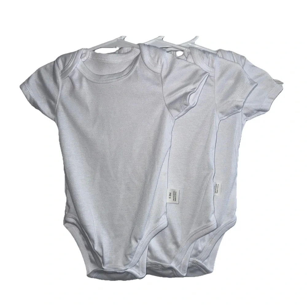 Baby One-Piece Bodysuit (3-Pack) Classic White 6-9 Months NEW
